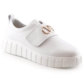 Sapatos femininos de couro na plataforma com velcro branco Vinceza 87904