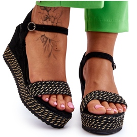 Sandálias femininas clássicas com cunha preta Malmo preto Sandálias femininas clássicas com cunha preta Malmo preto