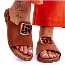 FJ1 Chinelos Femininos Com Elementos Decorativos Camel Leonia castanho