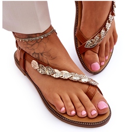 FJ1 Sandália feminina Camel Alamis com aplicações castanho