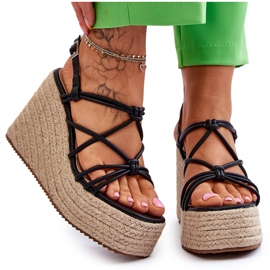 Sandálias de cunha da moda com trança preta Nessia preto Sandálias de cunha da moda com trança preta Nessia preto