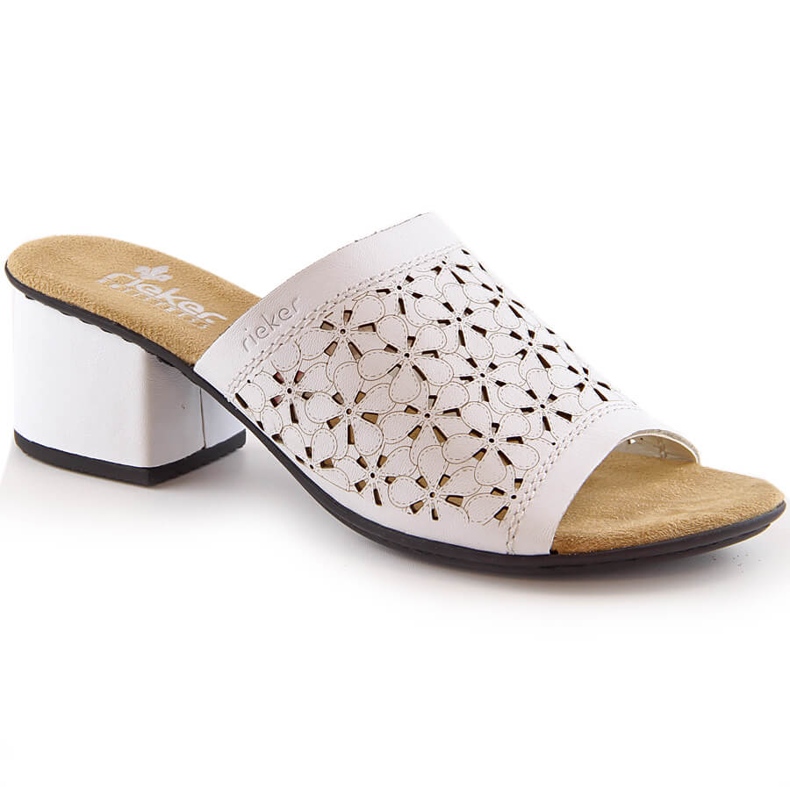 Rieker 64681-80 sandálias femininas de couro com tacão branco vazado
