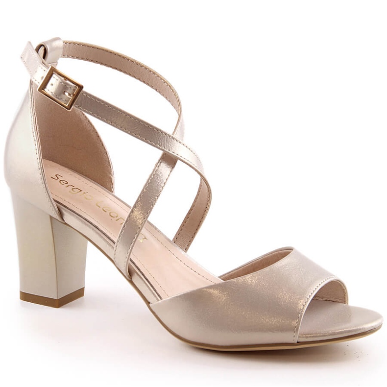 Sandálias femininas elegantes em cetim dourado no poste Sergio Leone SK862