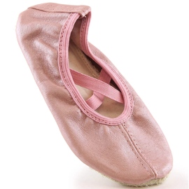 Sapatilhas de bailarina em pele para menina para dançar com elásticos rosa Nazo NB02