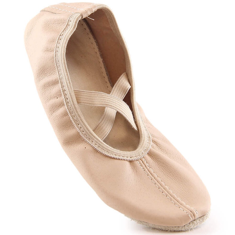 Sapatilhas de bailarina em pele para menina com elástico bege Nazo NB02