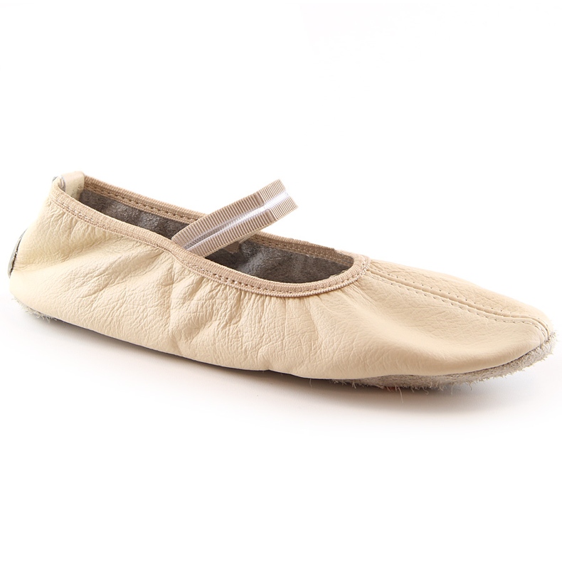 Sapatilhas de balé de mulher em pele com elásticos bege Nazo NB02