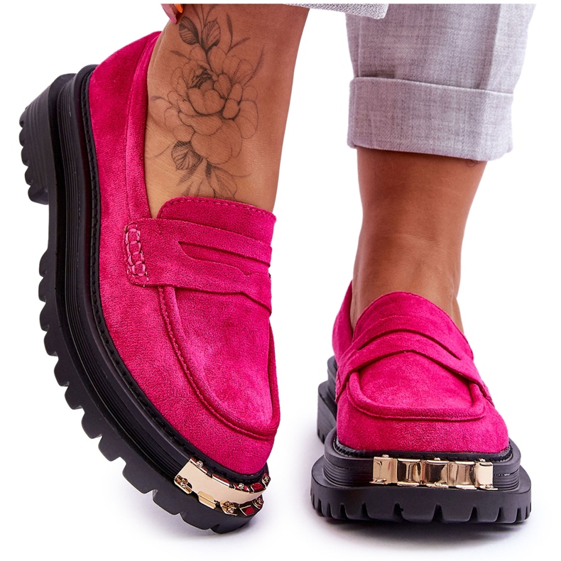 FJ1 Mocassim clássico de camurça com enfeite fúcsia Monaro rosa FJ1 Mocassim clássico de camurça com enfeite fúcsia Monaro rosa