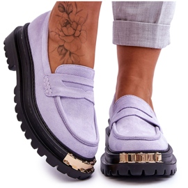 FJ1 Mocassim clássico de camurça com enfeite Monaro roxo tolet