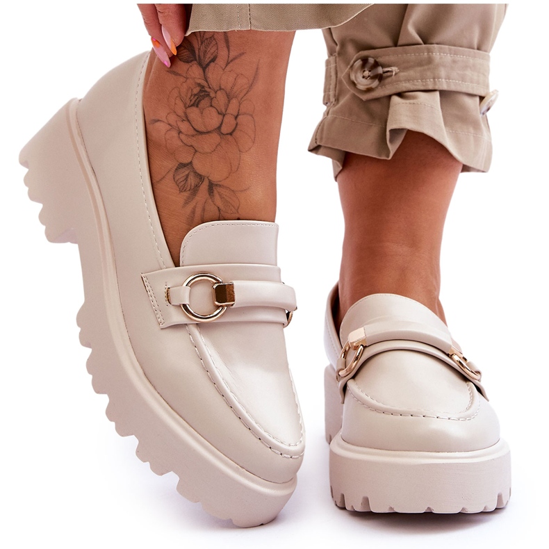 FJ1 Mocassins femininos de couro bege Camerin