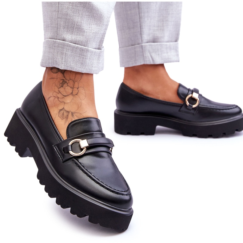 Mocassins femininos de couro preto Camerin