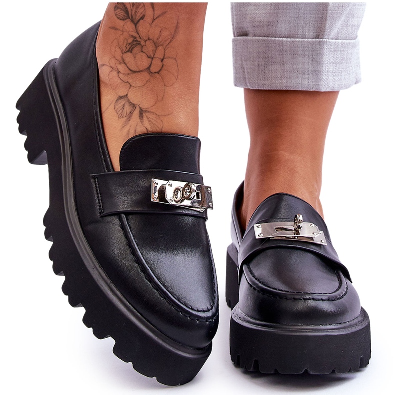 Mocassins de couro com decoração de plataforma Black Glory preto