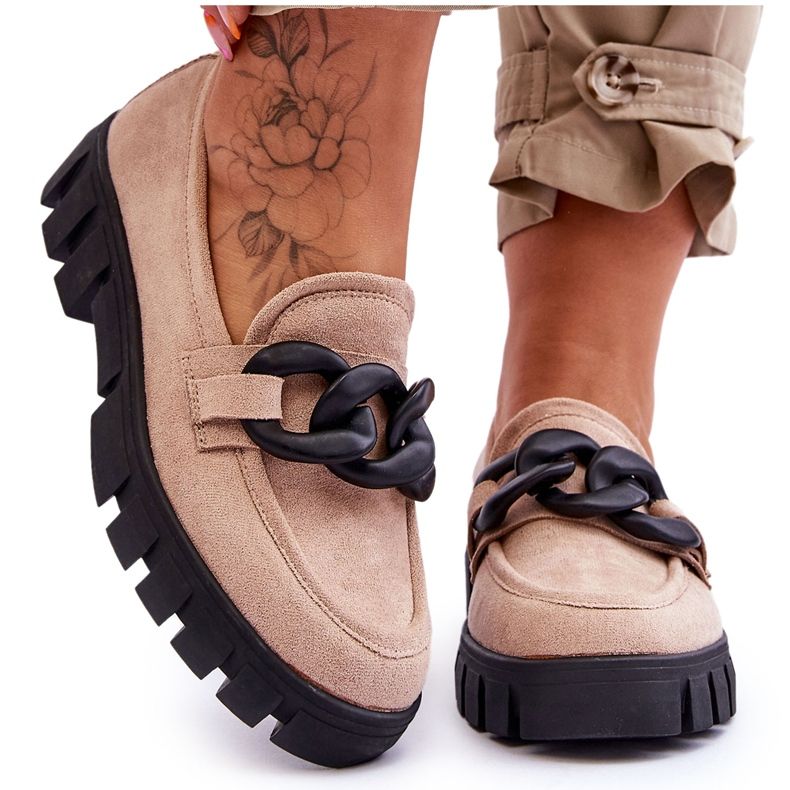 Vinceza Mocassim feminino plataforma de camurça bege Bennett preto