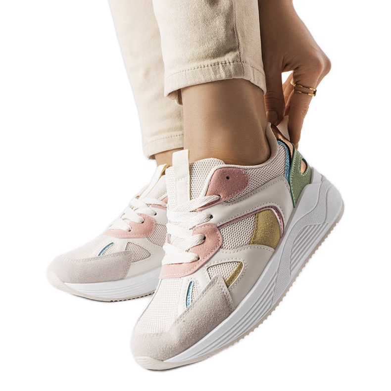 BM Tênis bege de materiais mistos da Riel