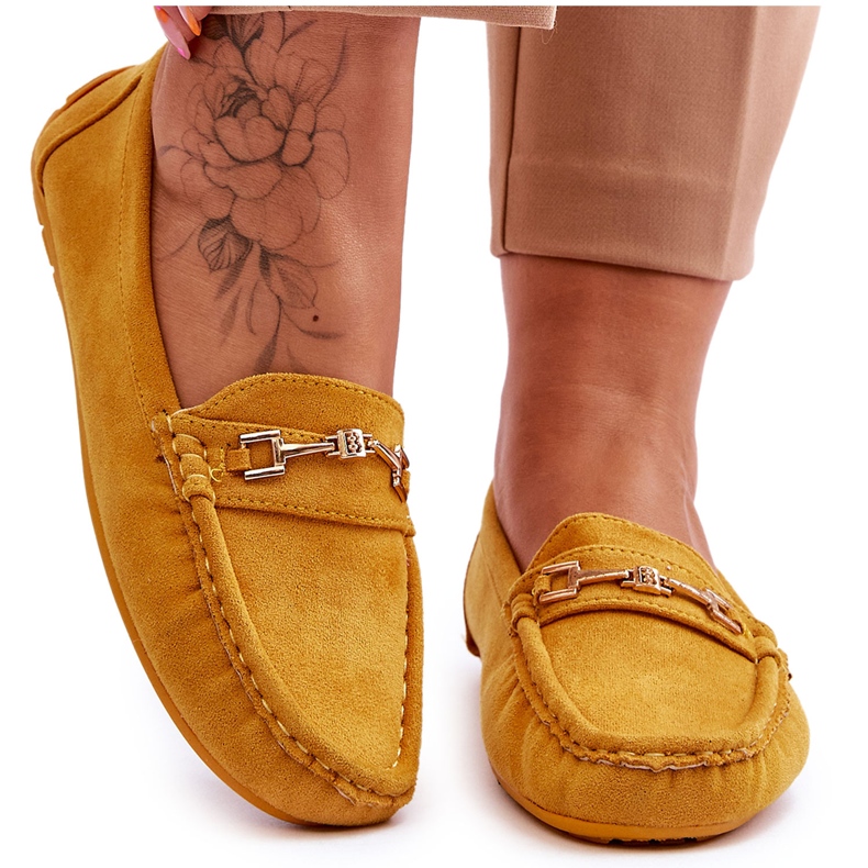 FJ1 Mocassins de camurça com ornamento amarelo Eleina