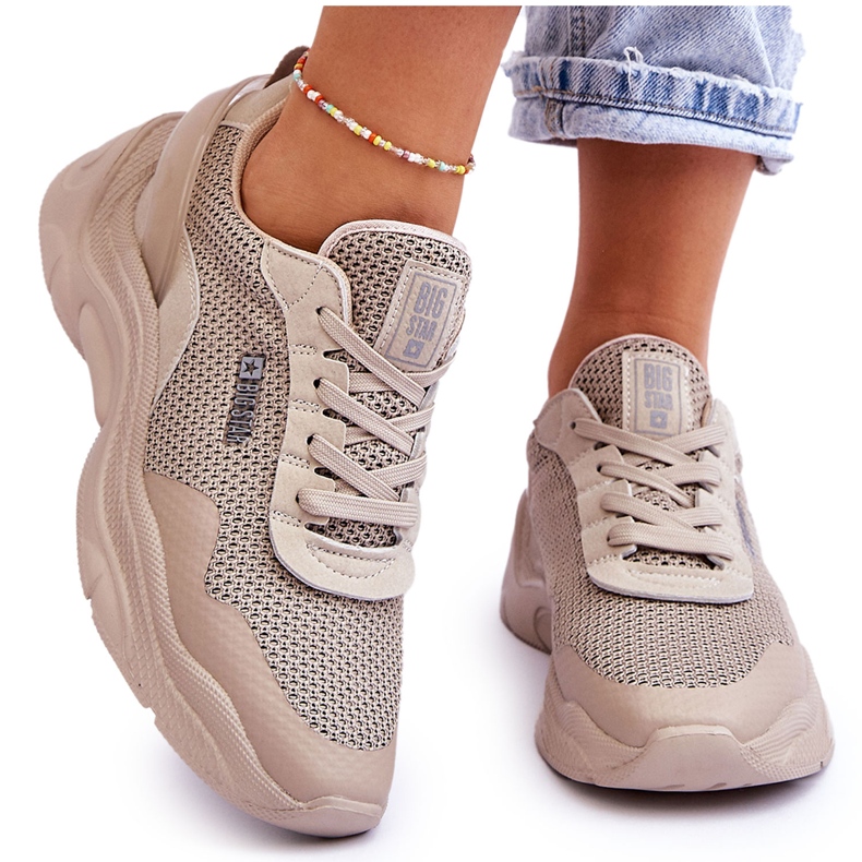 Tênis esportivo feminino com sistema de espuma viscoelástica Big Star tecido LL274A066 bege