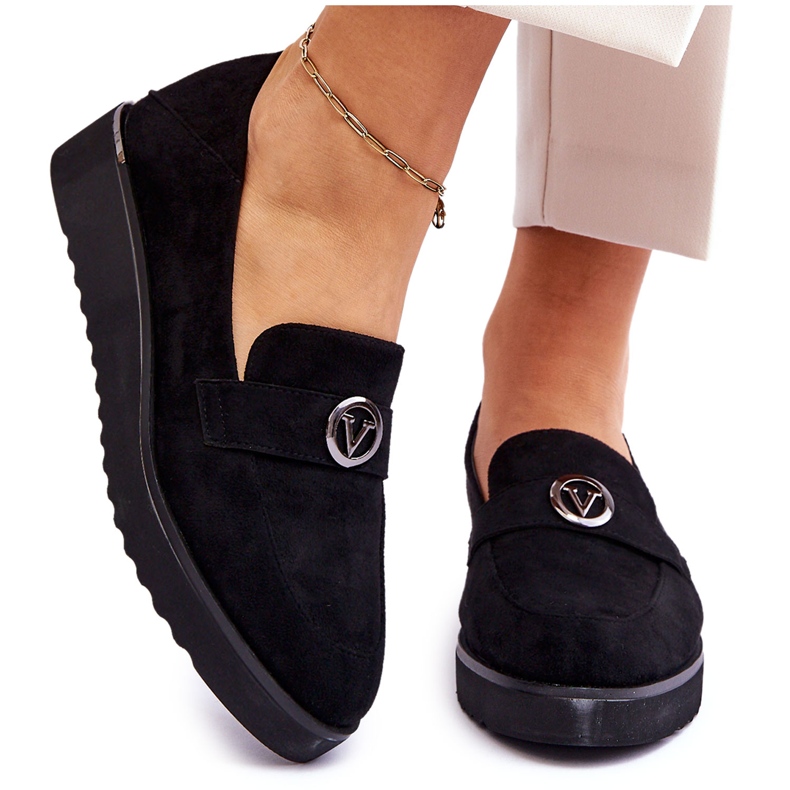 Vinceza Mocassim feminino de camurça com cano baixo sintético preto