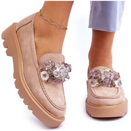Vinceza Mocassins de camurça da moda com cristais bege Demeris