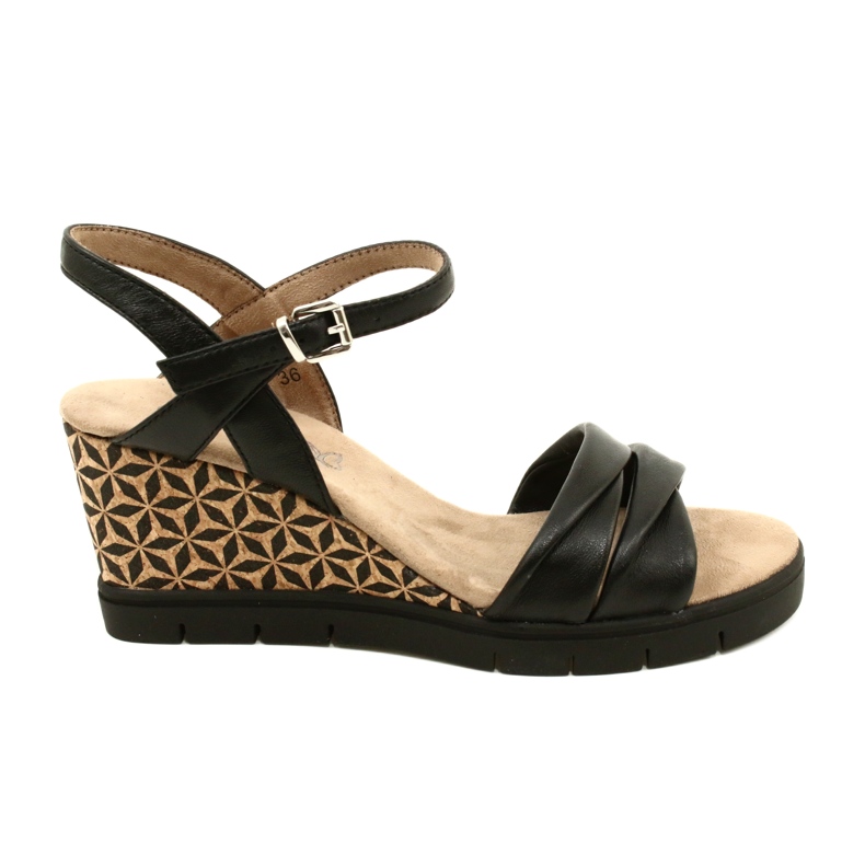 Sandália de couro com cunha Caprice 9-28710-20 040 Softnap preto