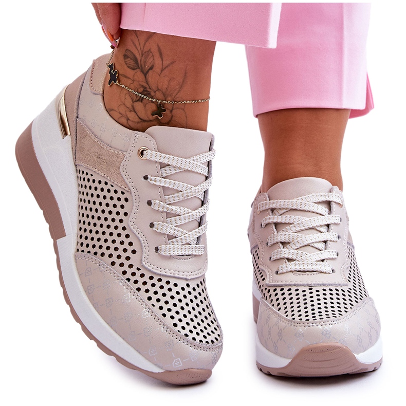 S.Barski Tênis feminino de couro vazado bege claro Virgínia