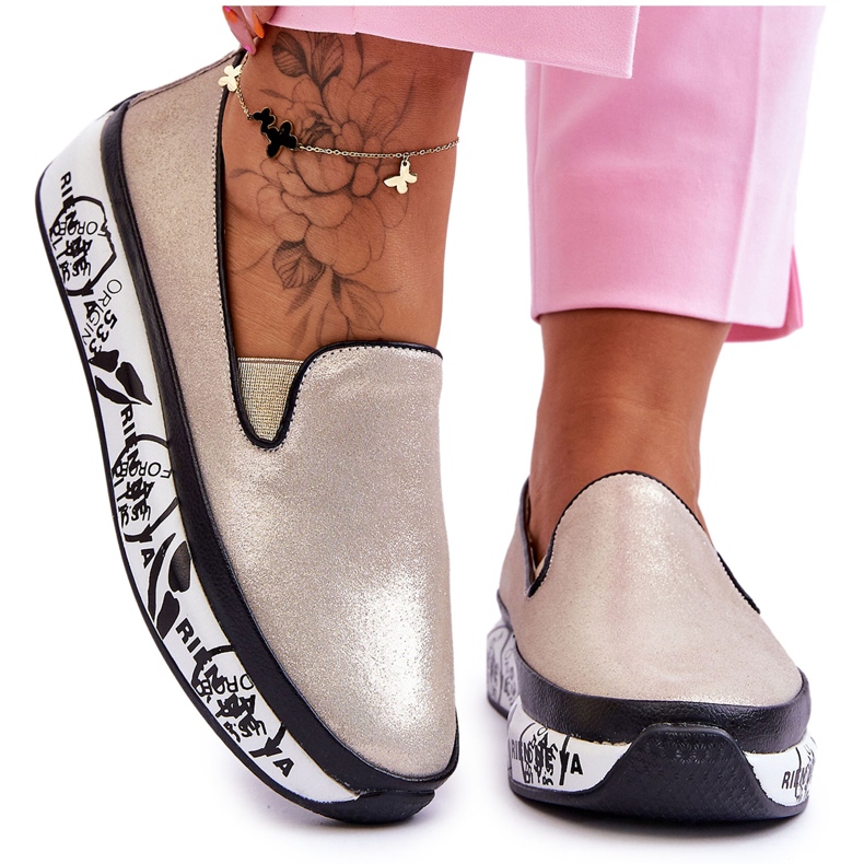 S.Barski Tênis feminino de couro sem cadarço dourado Ottavia