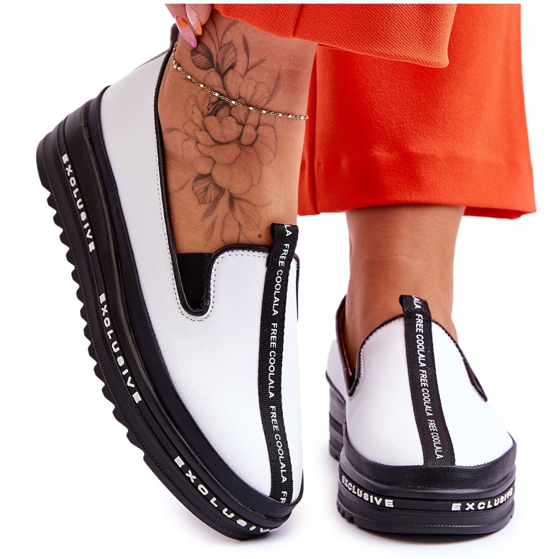 S.Barski Tênis feminino de couro sem cadarço branco Nathalie