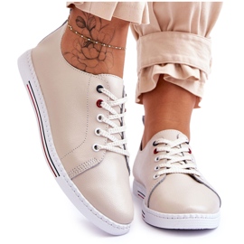 S.Barski Tênis feminino de couro bege Renes marrom