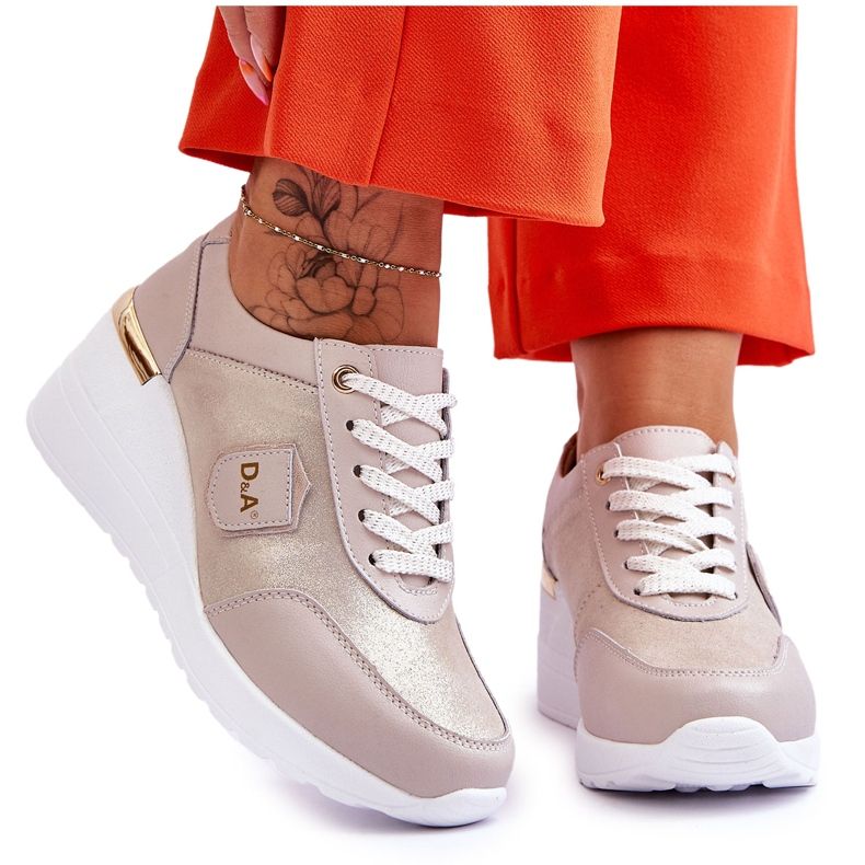 S.Barski Tênis feminino de couro com salto dourado Beatris