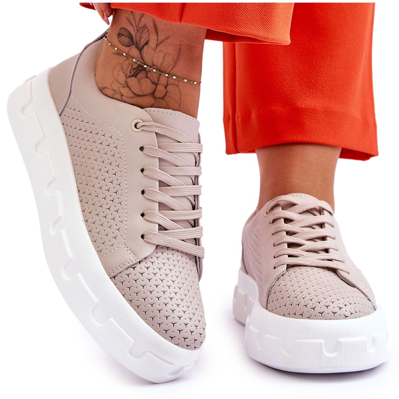 S.Barski Sapatos esportivos de couro em plataforma robusta bege Montigo