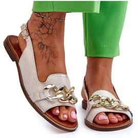 Lewski Shoes Sandália feminina de couro sapatos Lewski 3230 bege-ouro marrom