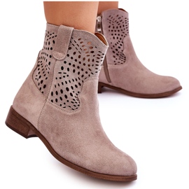 Lewski Shoes Botas femininas de camurça vazadas Sapatos Leski 3301 Cappuccino marrom