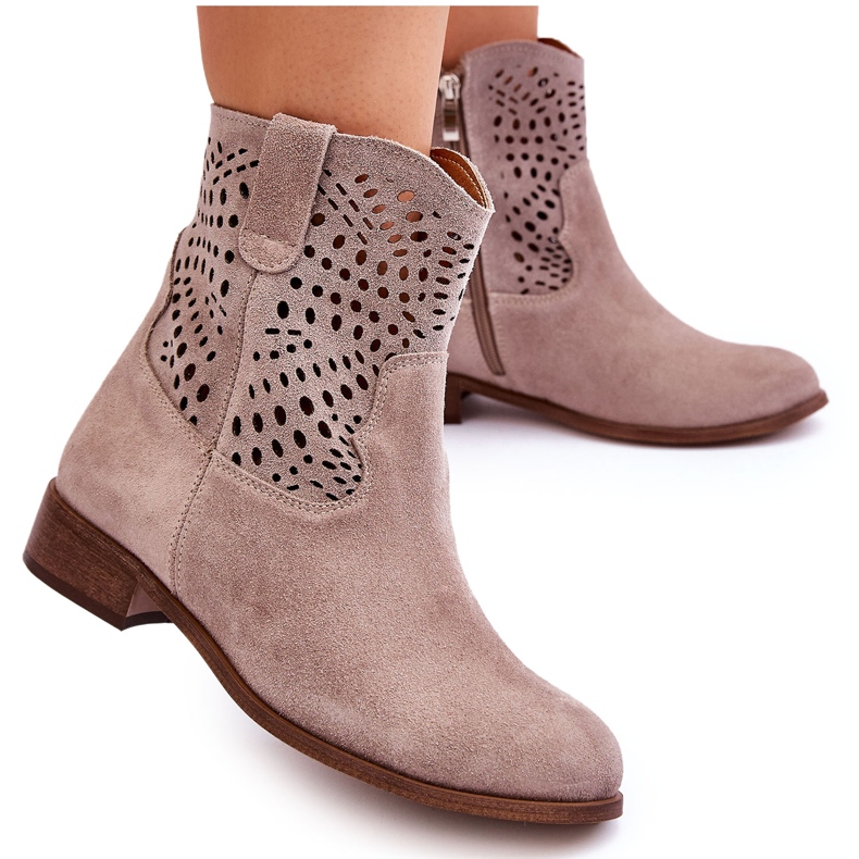 Lewski Shoes Botas femininas de camurça vazadas Sapatos Leski 3301 Cappuccino castanho