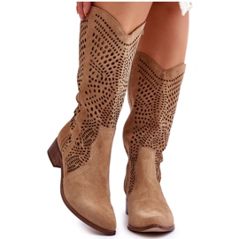 Lewski Shoes Botas de caubói de camurça antes do joelho sapatos canhotos 3305 bege marrom