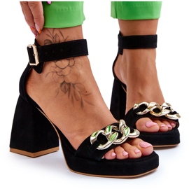 Lewski Shoes Sandálias femininas de camurça com salto maciço sapatos Leski 3207 preto