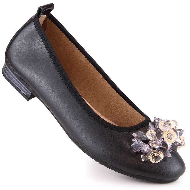 Sabrinas de mulher salto baixo em pele com cristais preto Filippo DP4527
