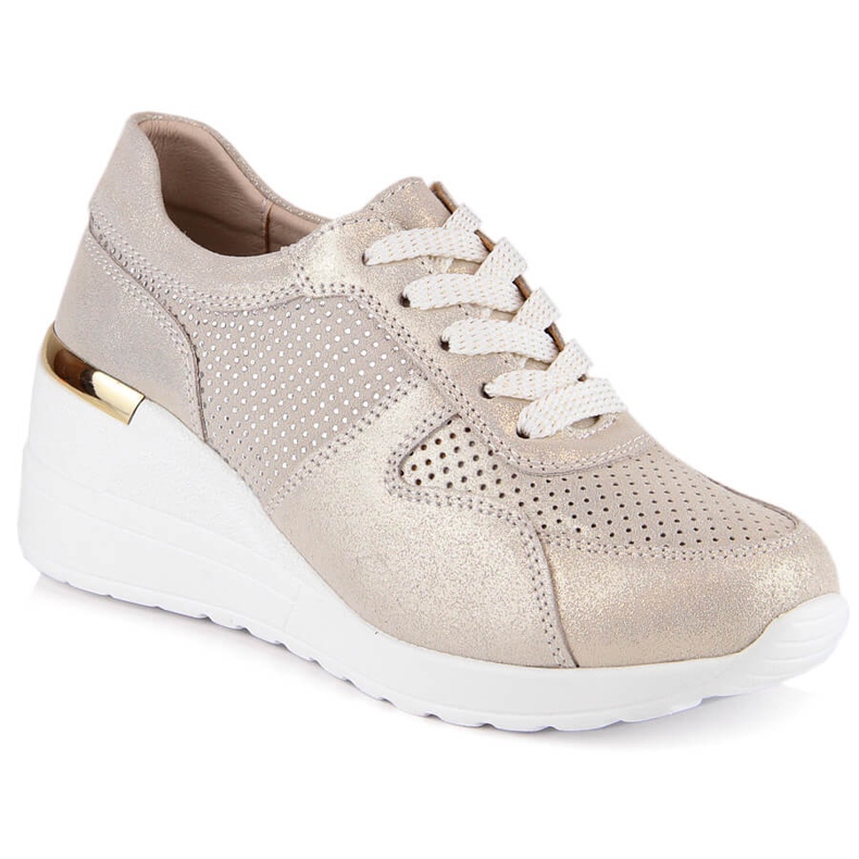 Sapatos de cunha em couro dourado S.Barski LR29525