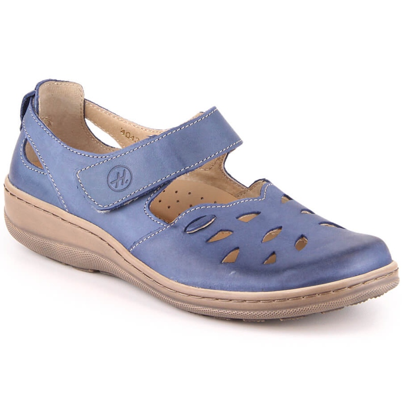 Sapatos femininos confortáveis em couro vazado com velcro, azul Helios 4043 Sapatos femininos confortáveis em couro vazado com velcro, azul Helios 4043