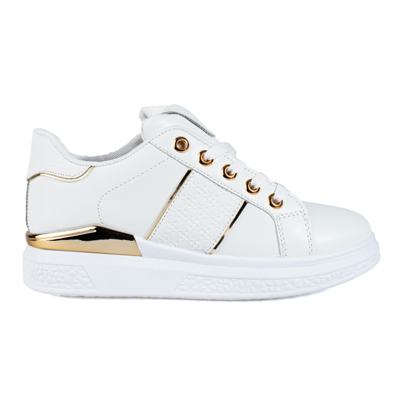 Sapatos esportivos femininos brancos e dourados Tênis Shelovet