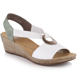Sandálias de cunha femininas confortáveis ​​Rieker 624H6-80 branco