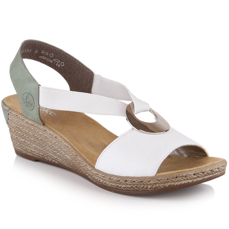 Sandálias de cunha femininas confortáveis ​​Rieker 624H6-80 branco