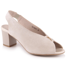 M. DASZYŃSKI Sandálias femininas de camurça com salto bege M.Daszyński SA169-6