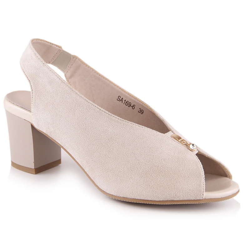 M. DASZYŃSKI Sandálias femininas de camurça com salto bege M.Daszyński SA169-6