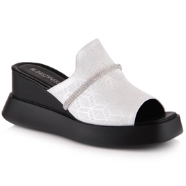 M. DASZYŃSKI Sandálias femininas de cunha prateadas M.Daszyński SA209-2 prata