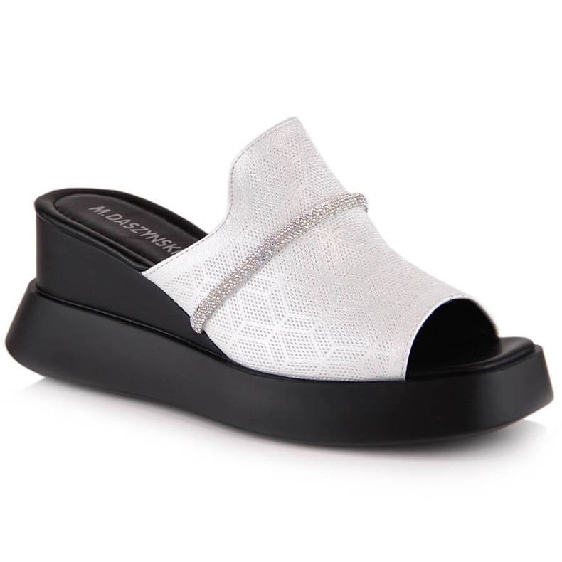 M. DASZYŃSKI Sandálias femininas de cunha prateadas M.Daszyński SA209-2 prata