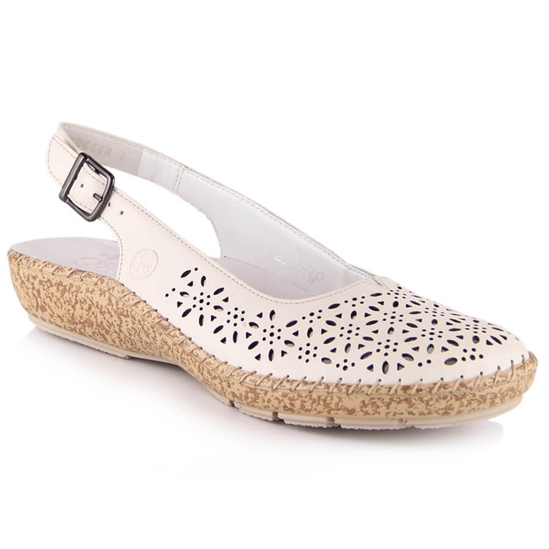 Sandálias confortáveis ​​de couro vazadas bege Rieker 44861-60