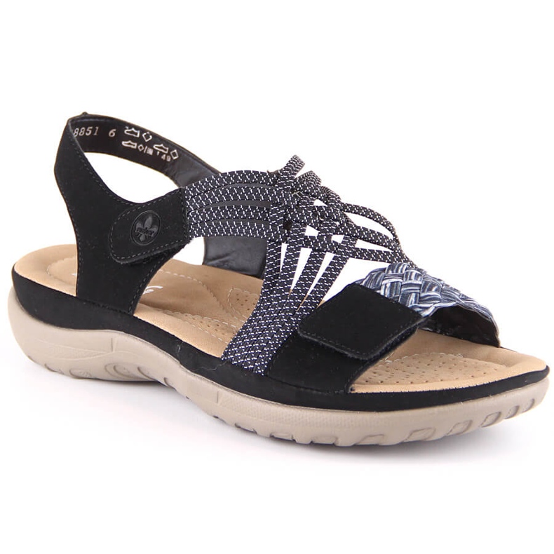Sandálias femininas confortáveis ​​com velcro preto Rieker 64889-00