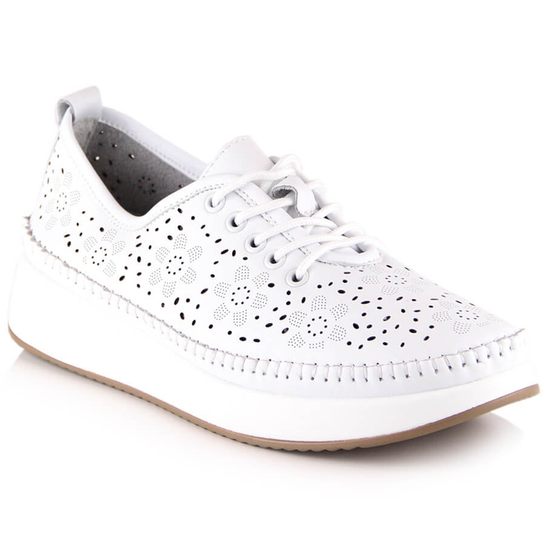 Sapatos esportivos femininos de couro na plataforma branca perfurada Filippo DP4606 branco