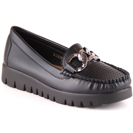 Mocassins femininos negros na plataforma com corrente Potocki YQ21021 preto