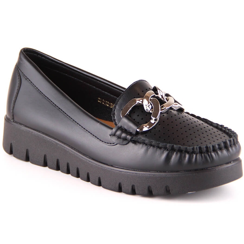 Mocassins femininos negros na plataforma com corrente Potocki YQ21021 preto
