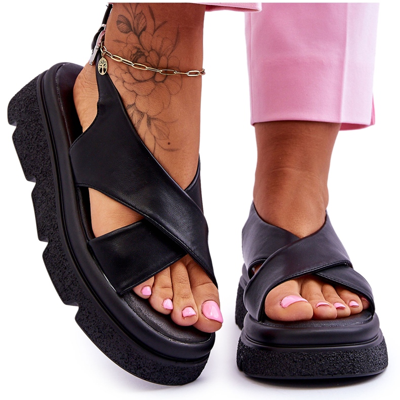 PE1 Sandálias pretas da moda com plataforma Chester preto