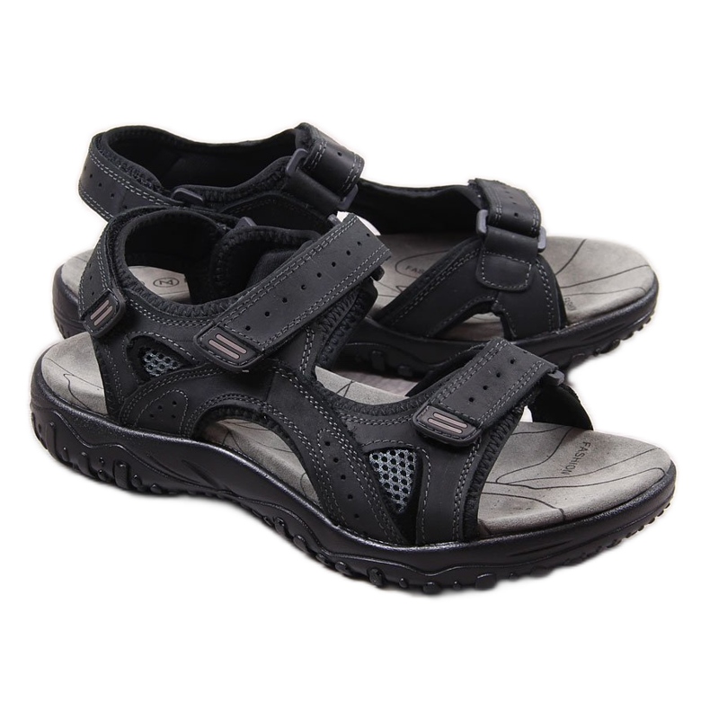 McKeylor 8654 sandálias masculinas de couro preto com velcro